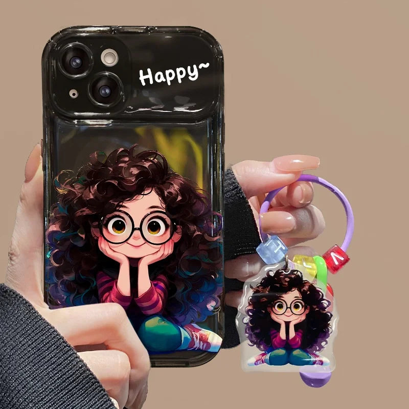 Cartoon Geek Girl iPhone Case with Charm