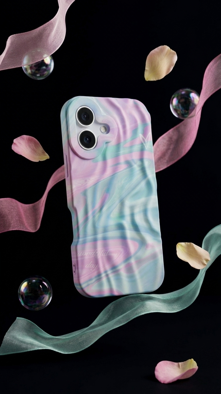 Blue & Pink Wavy Silicon Case for iPhone