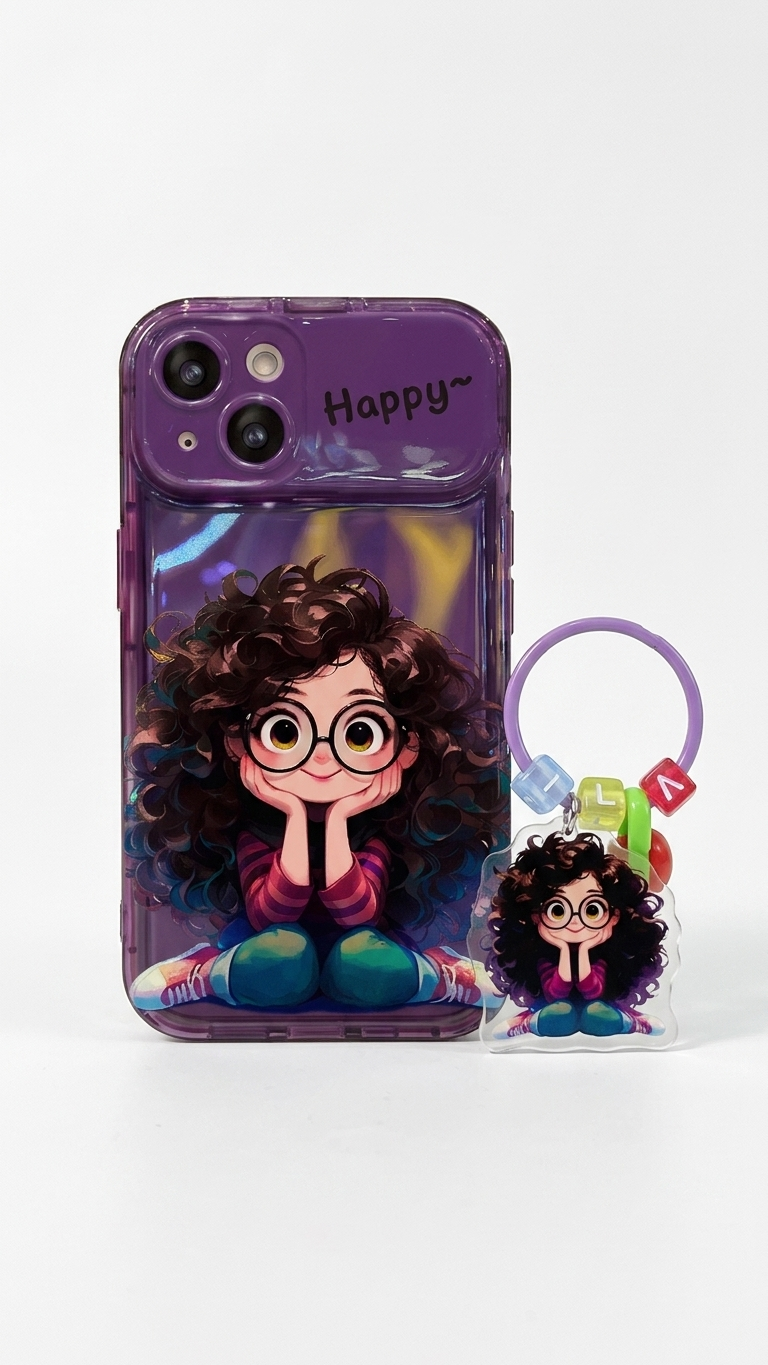 Cartoon Geek Girl iPhone Case with Charm