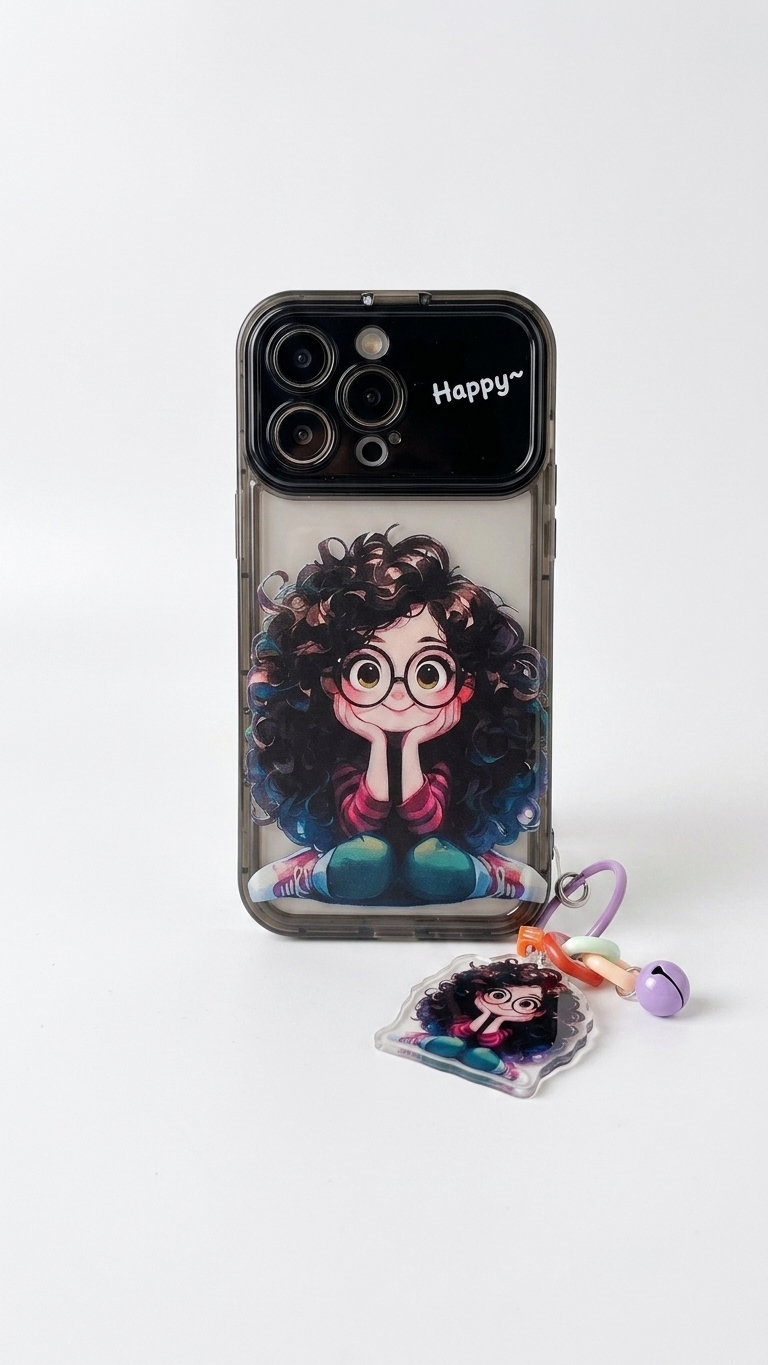 Cartoon Geek Girl iPhone Case with Charm
