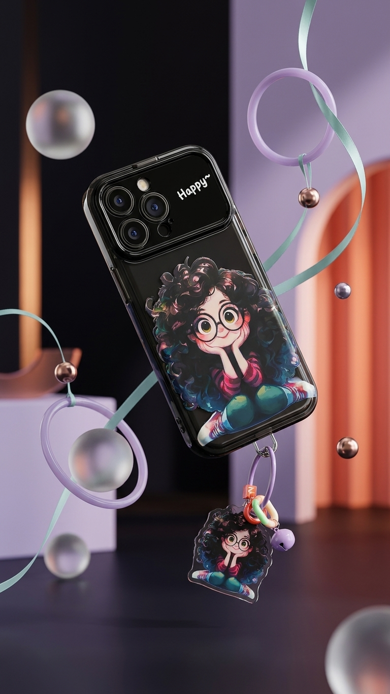 Cartoon Geek Girl iPhone Case with Charm