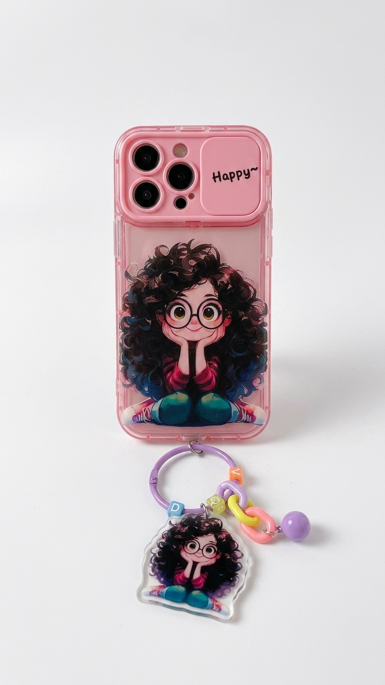 Cartoon Geek Girl iPhone Case with Charm