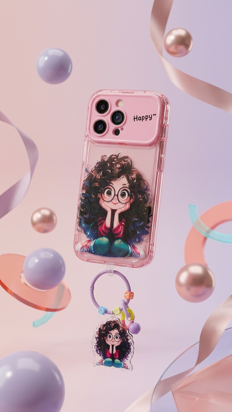 Cartoon Geek Girl iPhone Case with Charm