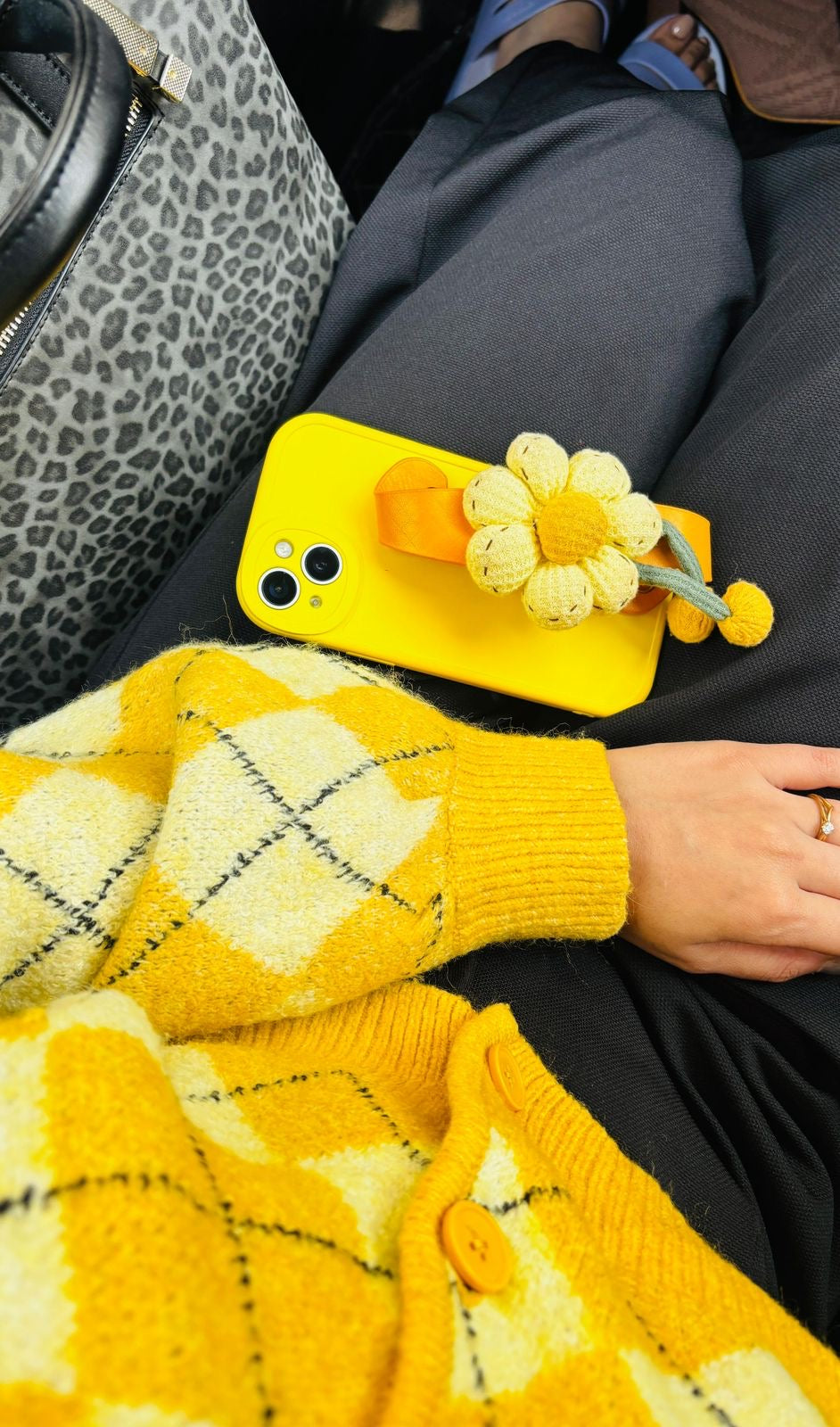 Handwoven Crochet Sunflower Wrist‑Strap Phone Case for iPhone
