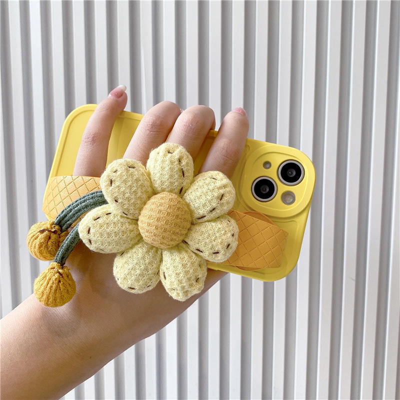 Handwoven Crochet Sunflower Wrist‑Strap Phone Case for iPhone