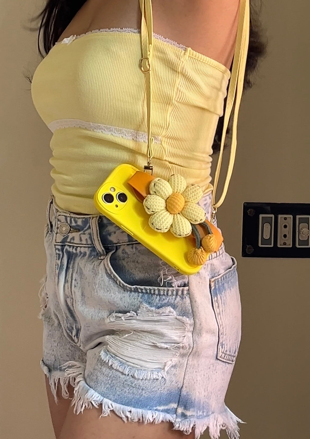 Handwoven Crochet Sunflower Wrist‑Strap Phone Case for iPhone