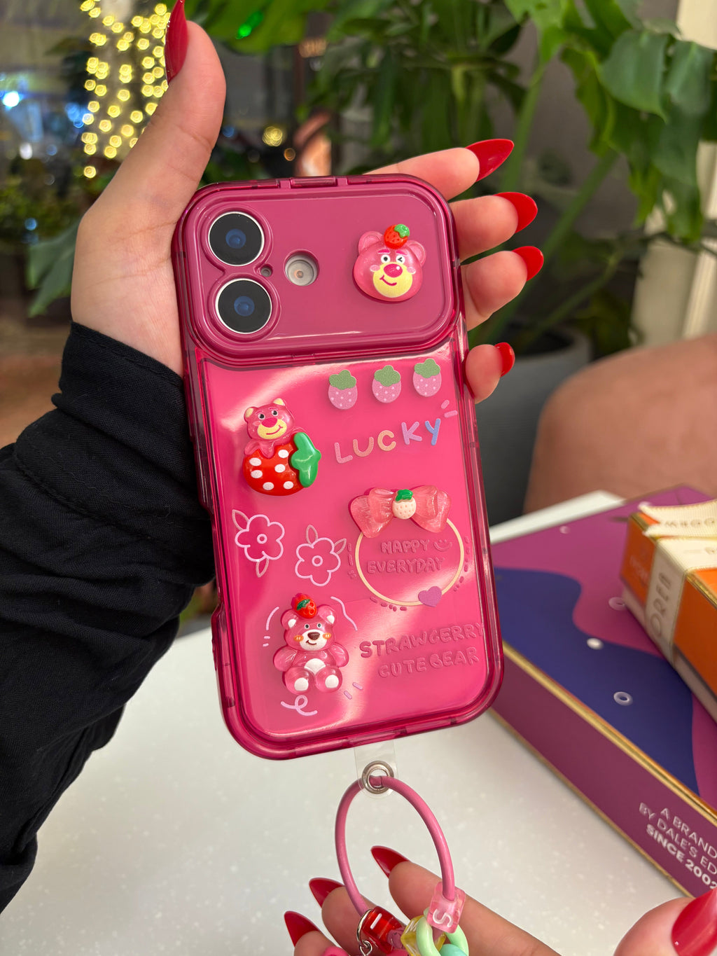 Strawberry Bear Mirror Case with Charm – Cute & Functional iPhone Cover