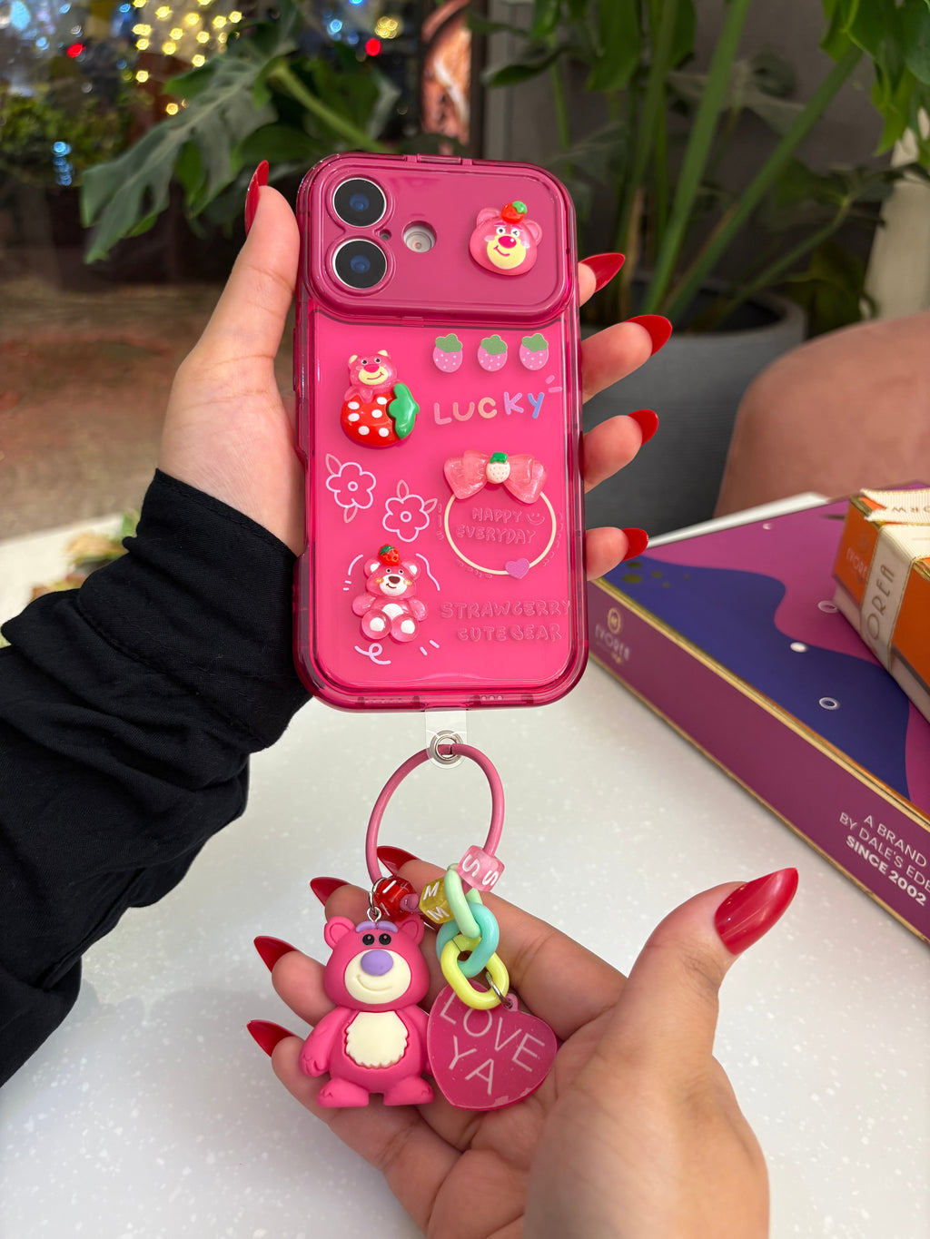 Strawberry Bear Mirror Case with Charm – Cute & Functional iPhone Cover