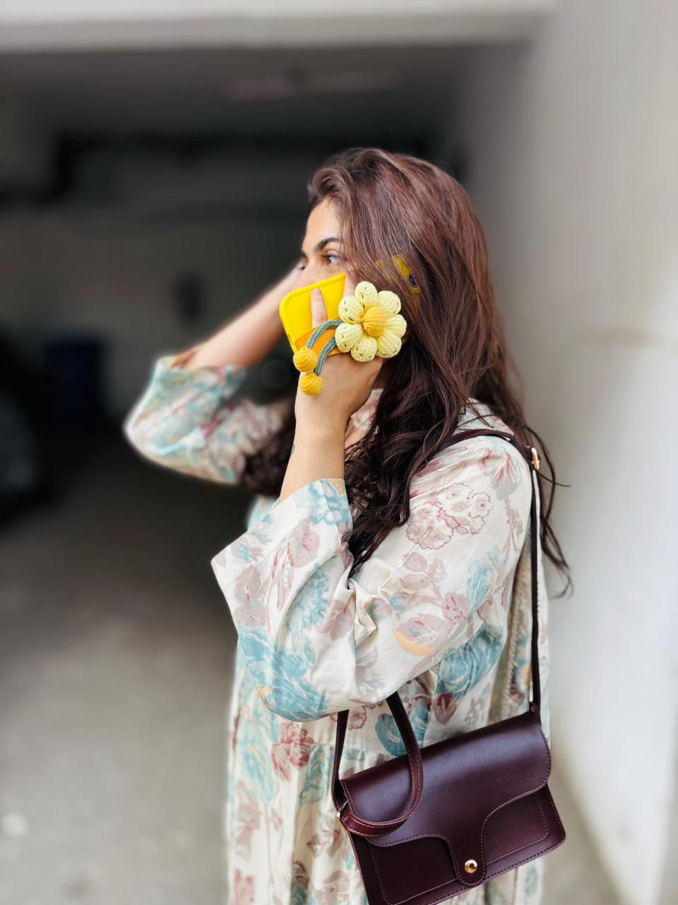 Handwoven Crochet Sunflower Wrist‑Strap Phone Case for iPhone