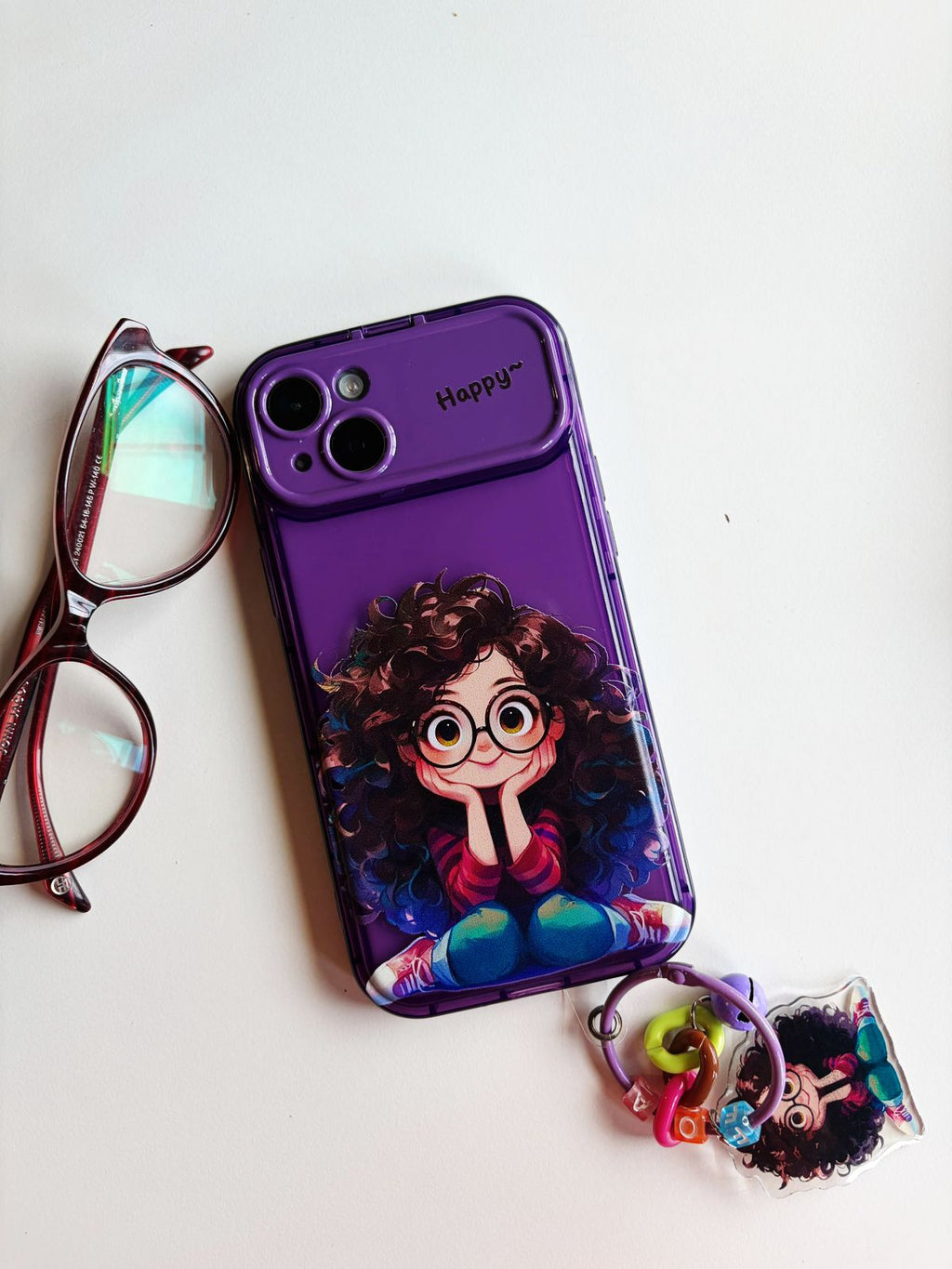 Cartoon Geek Girl iPhone Case with Charm