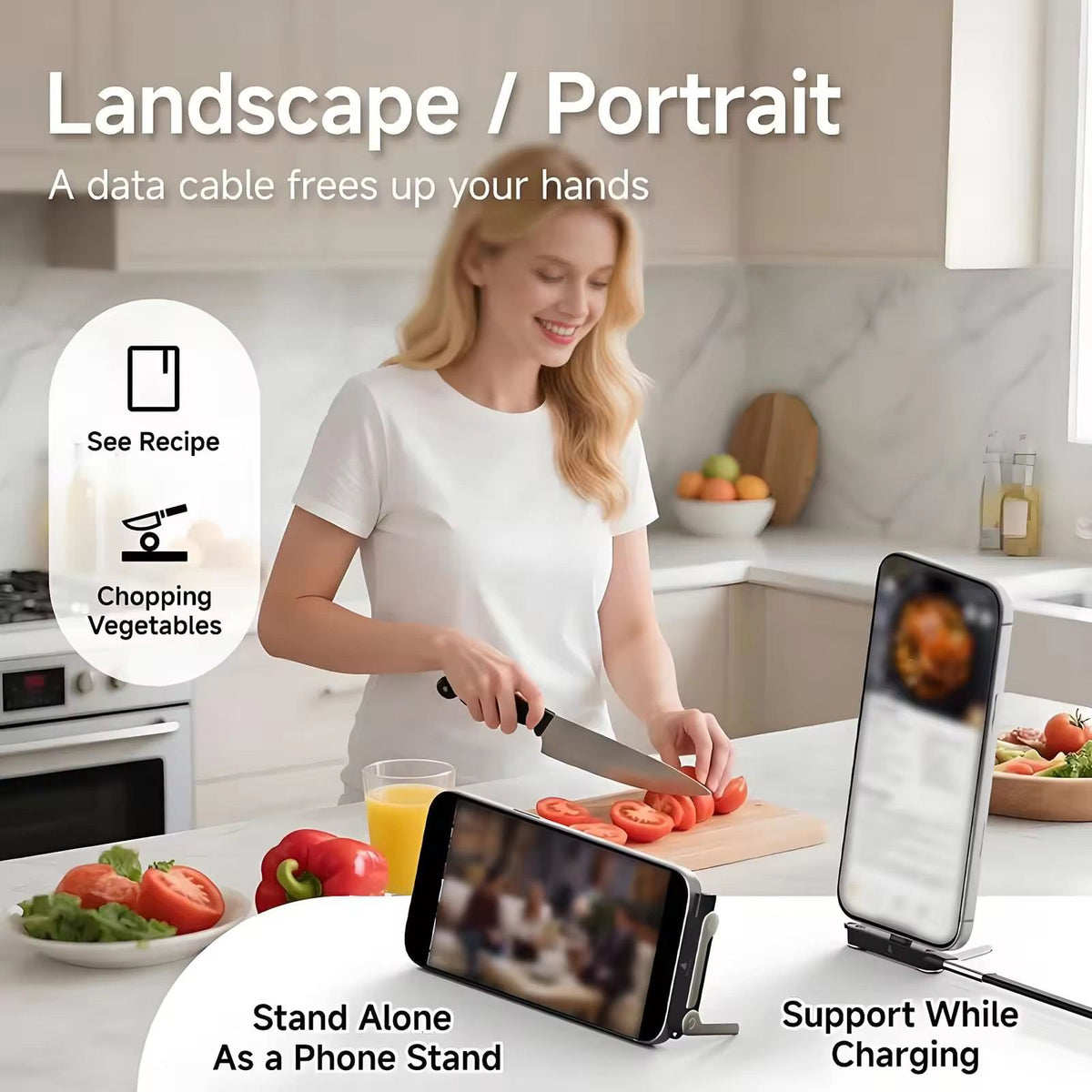 2 in 1 Detachable Fast Charging C-type Cable with Phone Stand
