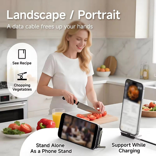 2 in 1 Detachable Fast Charging C-type Cable with Phone Stand