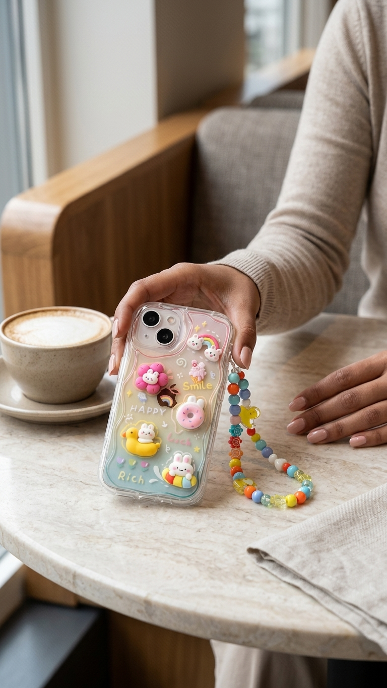 Curvy Edge Clear iPhone Case with Charm – Trendy & Protective