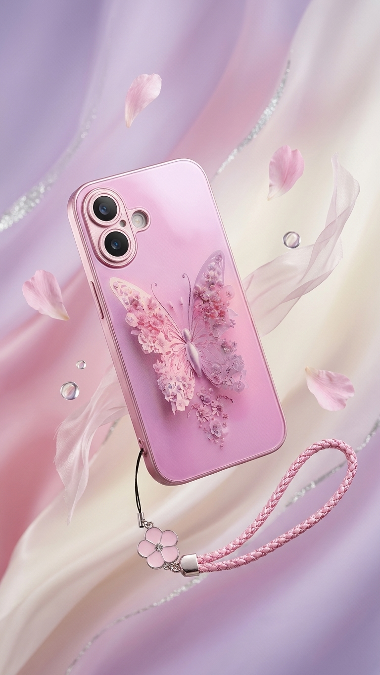 Floral Butterfly Glass-Back iPhone Case