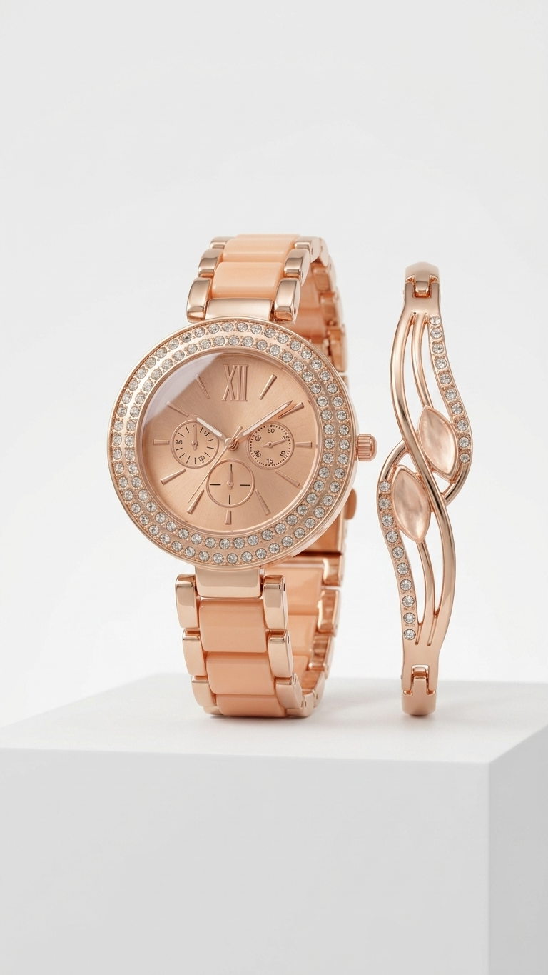 All-Rosegold Luxury Statement Set (Watch and Bracelet Set)