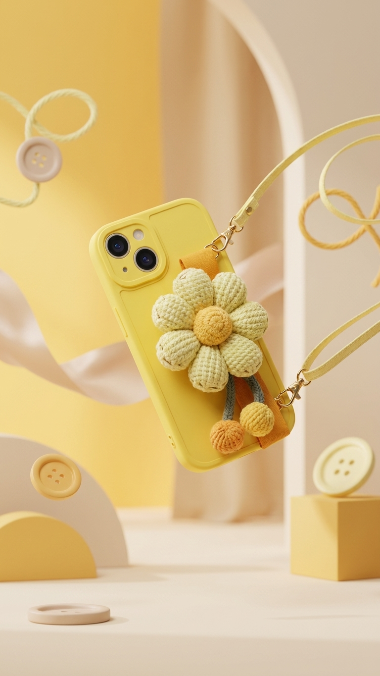 Handwoven Crochet Sunflower Wrist‑Strap Phone Case for iPhone
