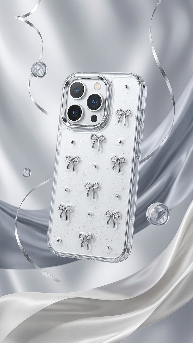 Transparent Glitter Bow iPhone Case