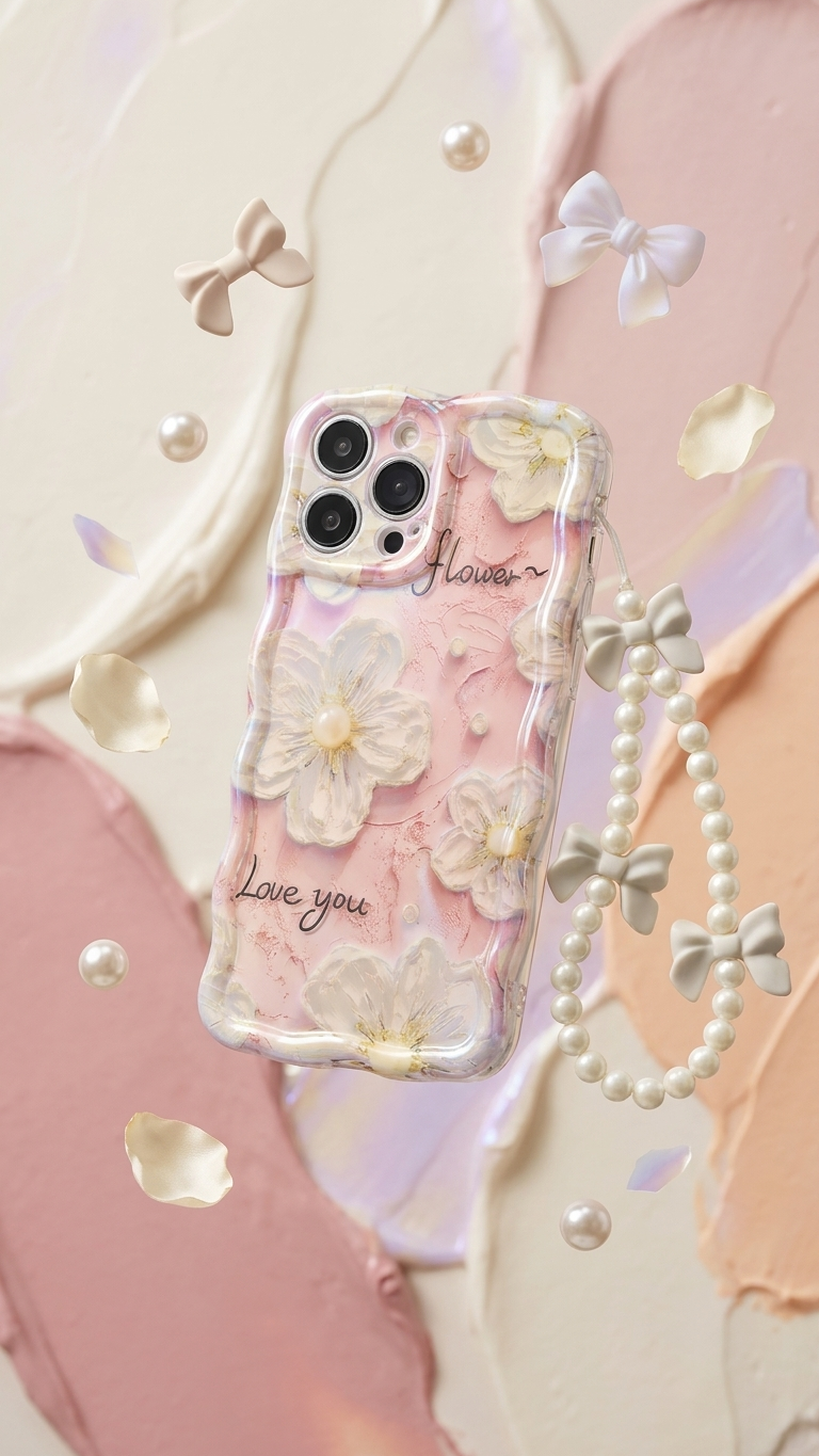 White Blossom Pastel iPhone Case with Charm