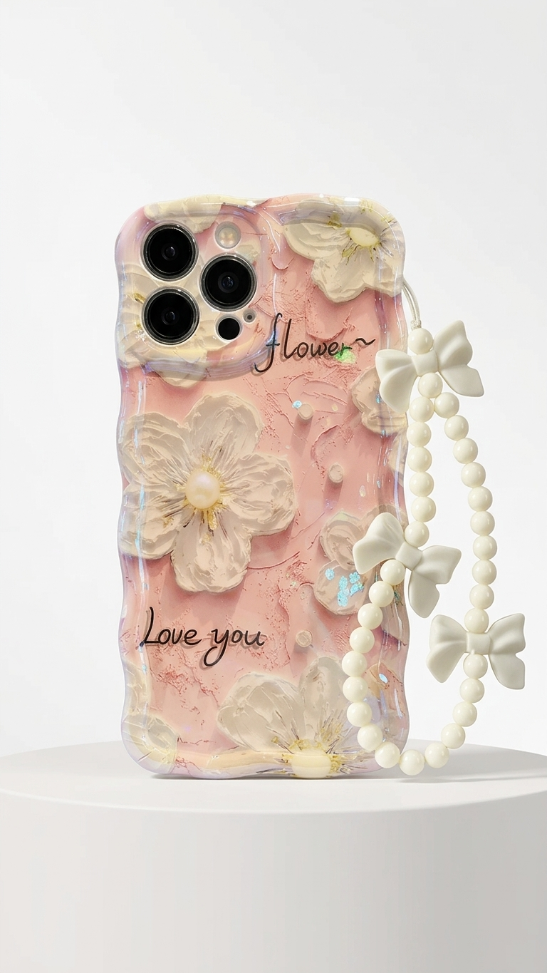 White Blossom Pastel iPhone Case with Charm
